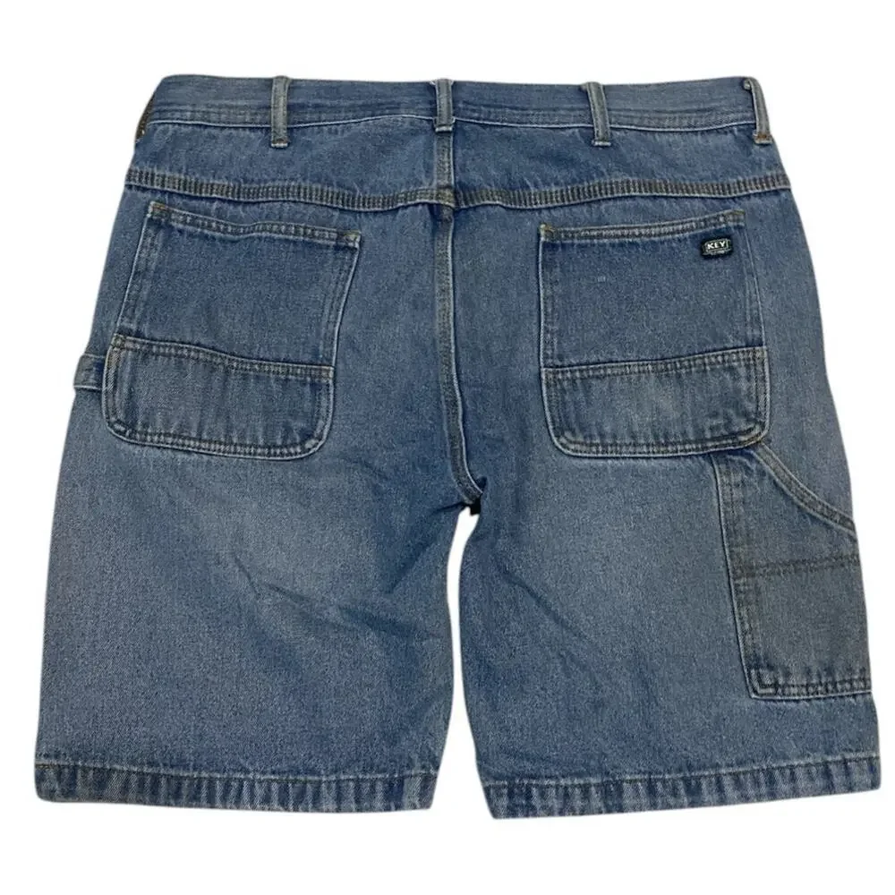 Key Industries Denim Carpenter Shorts Men 36 Blue Jean Workwear Utility Grunge